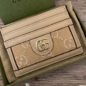 Gucci GG Canvas Card Holder Wallet Beige Ophidia Marmont Logo Full Set